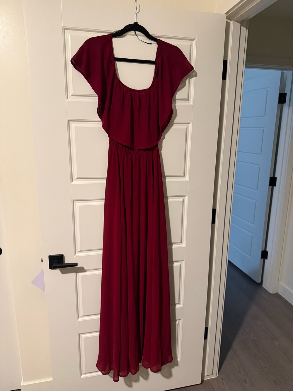 Lulu's Burgundy Flutter Sleeve Maxi Dress